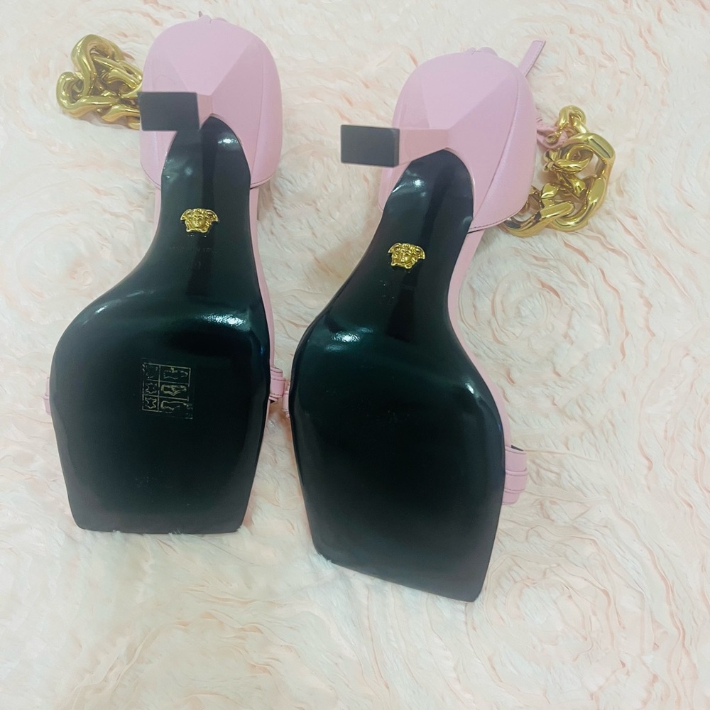 Versace Pink Heels with Gold Accents